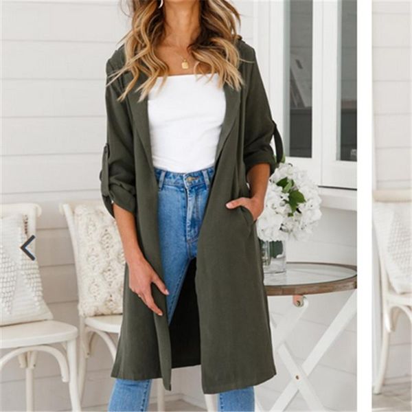 

women's jackets fashion women cardigan long sleeve jacket overcoat oversize cotton regular coat solid turn-down collar coats, Black;brown
