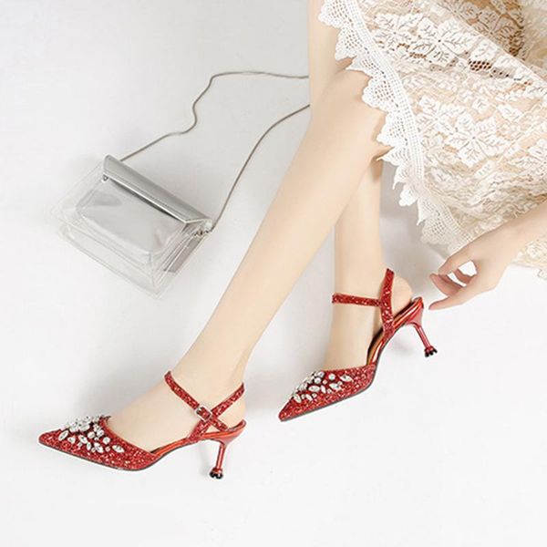 

maiernisi summer high heel sandal for women bling silver rhinestone women pumps pointed toe party wedding shoes stilettos, Black