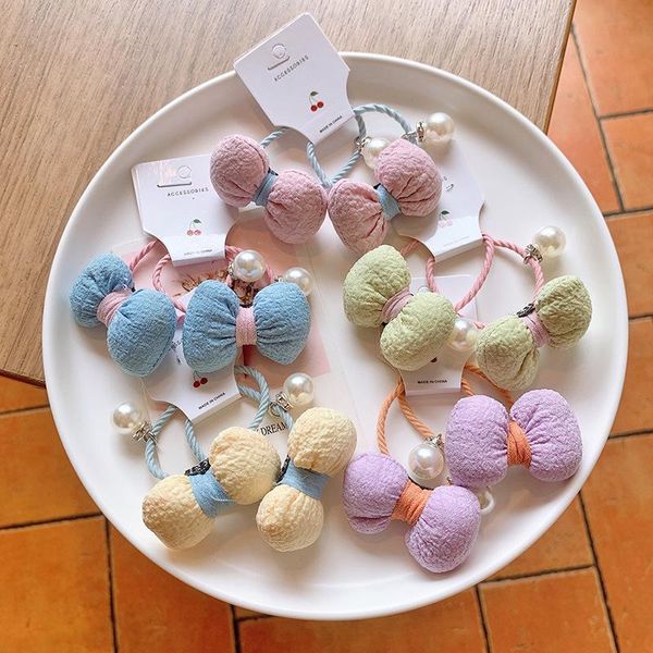 

hair accessories three-dimensional imitation pearl bow elastic bands women girl kid sweet rope ring tie headwear, Slivery;white