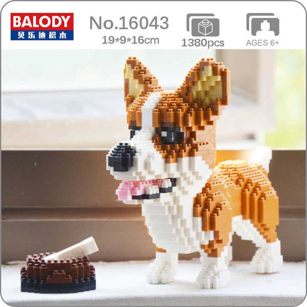 Balody 16043 Animal Welsh Corgi Dog Pet Bone Ciotola per alimenti Modello Mini Diamond Blocks Mattoni Giocattolo da costruzione per bambini senza scatola Q0723