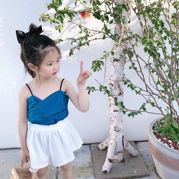 

vest 2021 summer arrival girls candy color cross kids baby girl, Blue