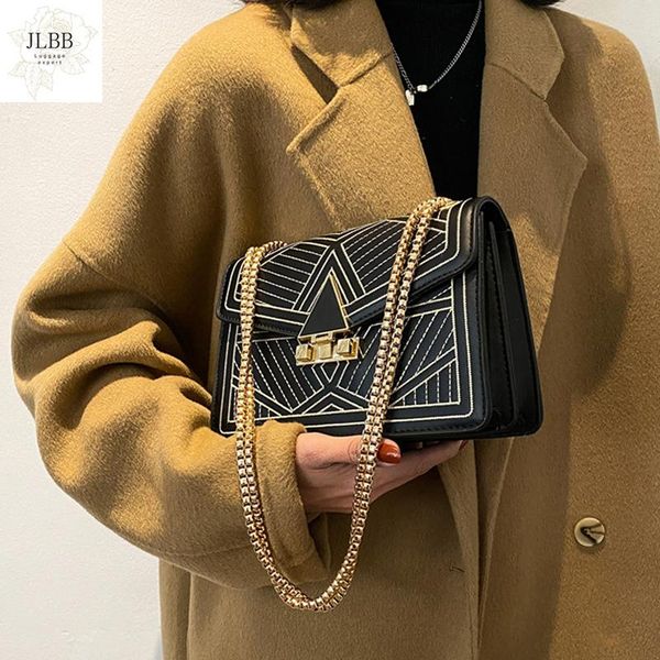 

shoulder bags fashion embroidery thread women designer handbags luxury pu leather chains crossbody messenger bag lady small flap