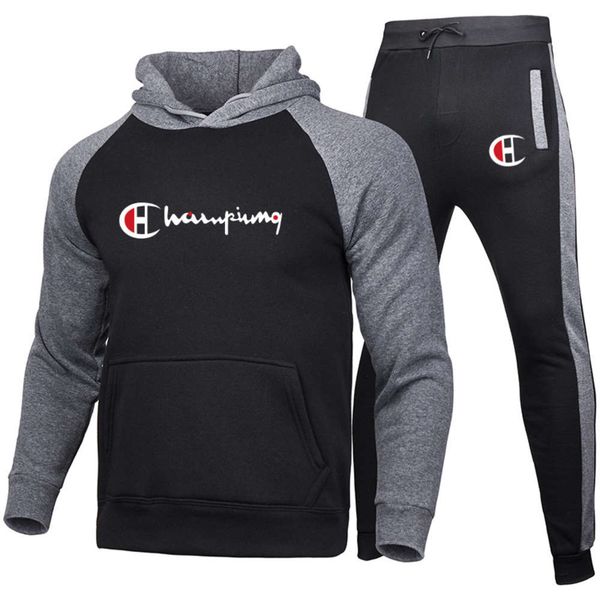

chao brand 2020 new two piece printed suit men's autumn and winter hoodie + sports pants, Black