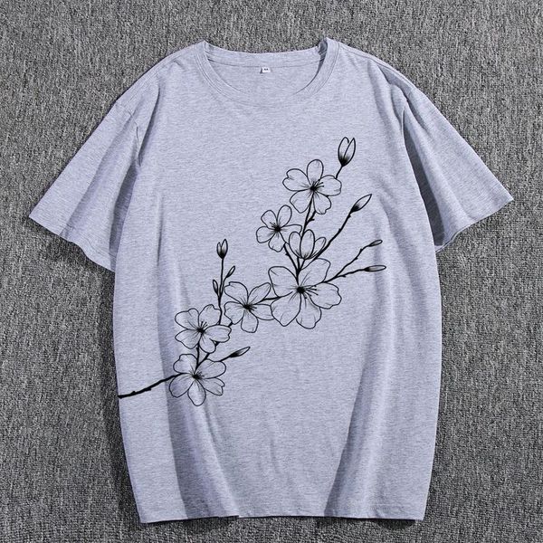 

men's t-shirts summer tshirt cotton 100% short sleeve sakura print fashion casual loose male graphic streetwear men regular daily tee t, White;black