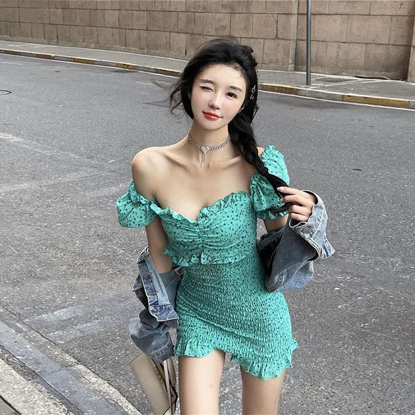 

casual dresses women shoulder summer floral 2021 waist within vestido de mujer femme robe, Black;gray