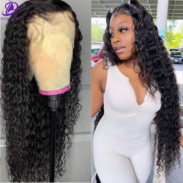 

deep wave human hair lace frontal wig 13x4 pre-pull bleached knot wig 13x4 deep wave frontal lace wig, Black