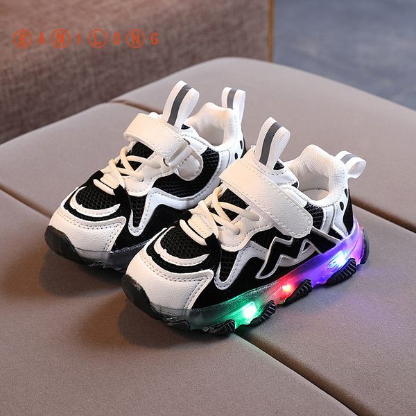

bamilong boys sports shoes spring autumn new children glowing sneakers baby girls toddler shoes breathable mesh shoes s344 210303, Black