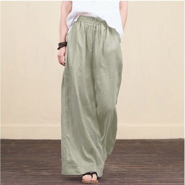 

women autumn spring solid cotton linen wide leg pants casual high waist palazzo loose pocket trousers long pantalon plus size 210925, Black;white