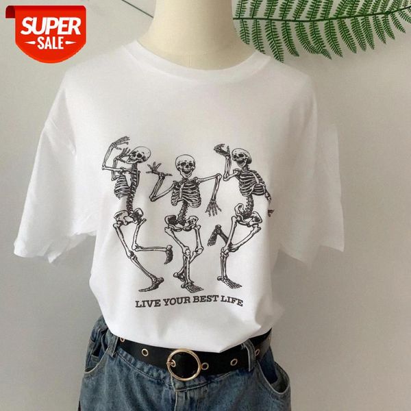 

sunfiz HJN Live Your Best Life Angel Skull T Shirt Fashion Tees Skeleton Print Aesthetic T-Shirt Tumblr Cute GraphicTee #7Y4y, White
