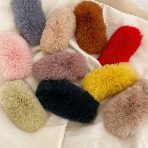 

mink hair hairpin cute accessories fashion design clip fluffy girl accessories1, Slivery;white