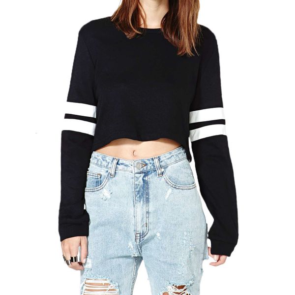 

wholesale-new harajuku women crop pu leather patchwork long sleeve casual loose pullover sweatshirt moleton feminino black/white