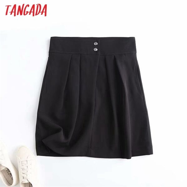 

tangada women solid black skirts faldas mujer buttons female mini skirt 4c46 210311