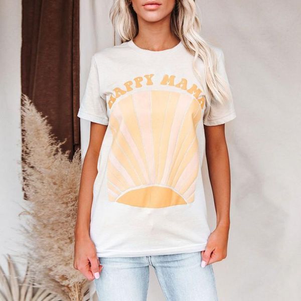 

women's t-shirt women o-neck summer casual letter print short sleeve loose basic for ladies, White