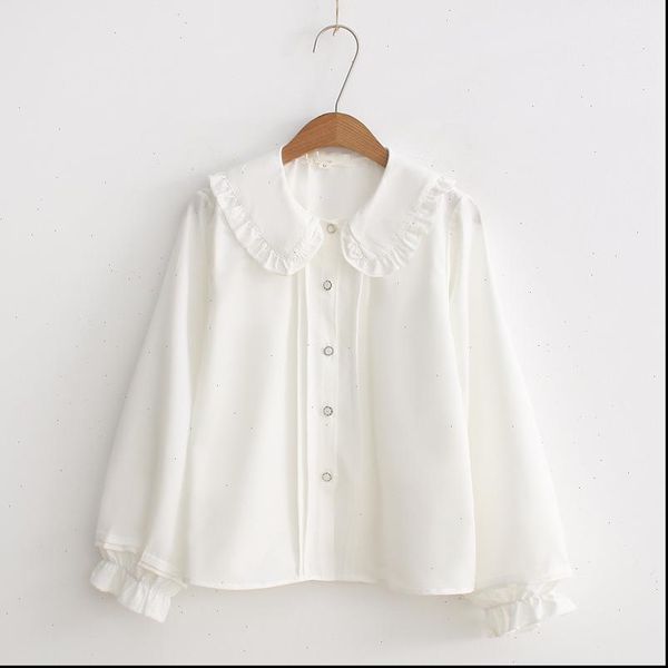 

2021 fashion gothic lolita blouse shirt peter pan collar cosplay kawaii shirt lo peplum white blouse