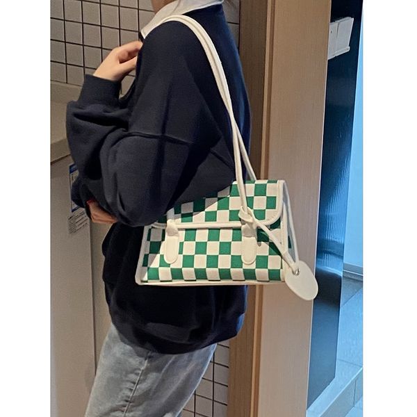 

portable canvas women's summer 2021 new fashion lattice underarm french minority one shoulder handbag
