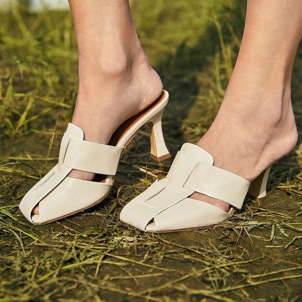 

slippers ippeum summer women sandals 2021 fashion woven shoes upper mid heel and size 4-10, Black