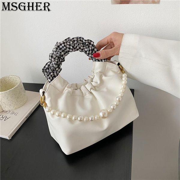 

evening bags pleated bucket bag pearl chain handbag one-shoulder cross-body fashion youth personality handle woman texture delicate1