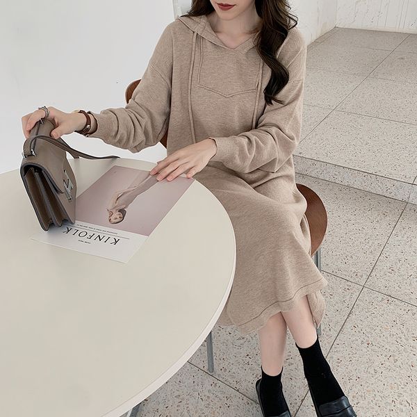

2021 women casual spring autumn long sleeve loose hooded knitted sweater es ladies elegant solid oversized 99bb, Black;gray