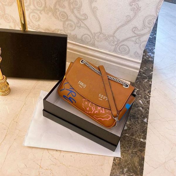 

2021 summer crossbody bags versatile graffiti lady postman bags fashion women shoulder bag genuine leather hardware chain letter handbag