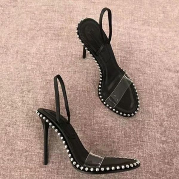 

sandals women's shoes for women high-heeled summer 2021 arrival fashion with rhinestones transparent heels, Black
