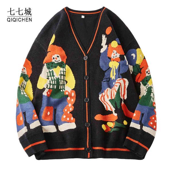 

christmas ted sweater women cardigan oversized streetwear jumper funny clown print cotton men's harajuku knit coats, Black;white