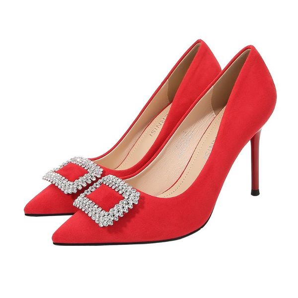 

dress shoes flock 9cm thin heels women wedding stiletto plus:35-45 46 woman rhinest pumps pointed toe zapatos mujer ladies, Black