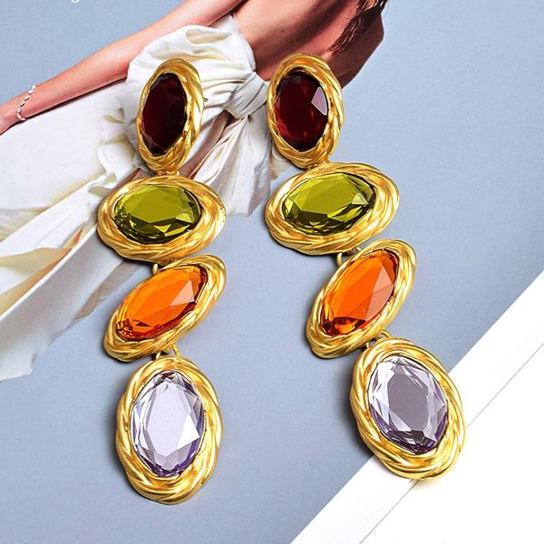 

dangle & chandelier vintage metal long earring for women elegant geometric colorful rhinestone glass drop earrings jewelry party bijoux, Silver