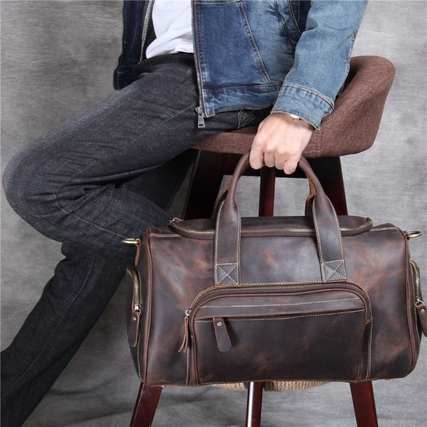 

duffel bags vintage natural men's travel bag weekend outdoor business genuine leather handbag women's luggage