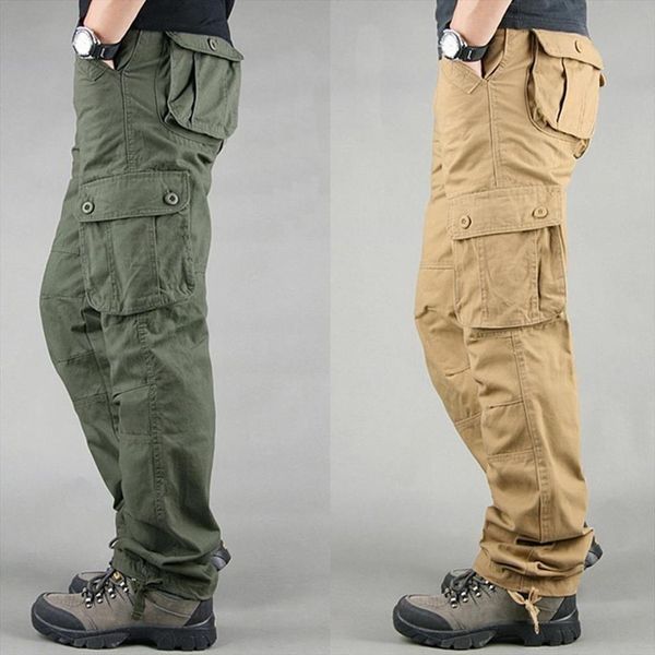 

casual solid color zipper multi women pants pockets sweatpants cargo long trousers street fashion, Black