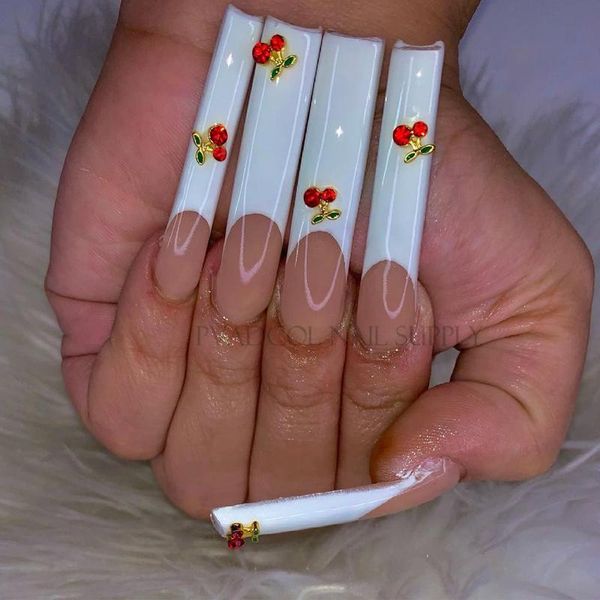

nail art decorations 20pcs cherry alloy nails charms 3d glitter crystal rhinestone press on decoration tips, Silver;gold