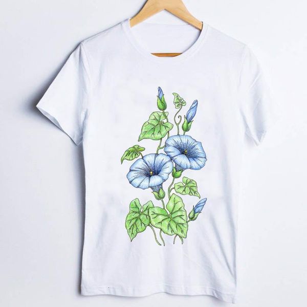 

tees for women print short sleeve 90s trend style flower floral casual ladies t shirt clothes lady clothing female t-shirt, White