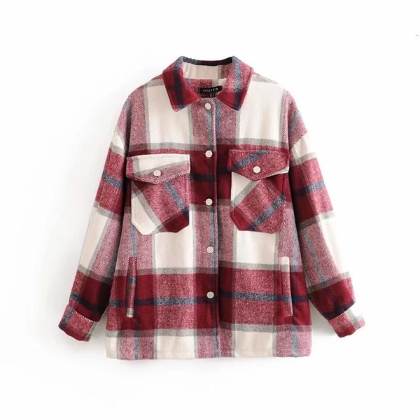 

2021 new autumn and winter vintage stylish pockets oversized plaid jacket coat women fashion long sleeve loose outerwear chic yo98, Black;brown