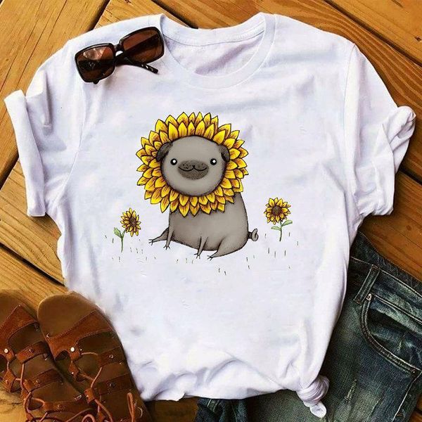 

women's t-shirt cat lover cool flower animal print pet ladies clothing women's harajuku graphic women's t-shirt, White