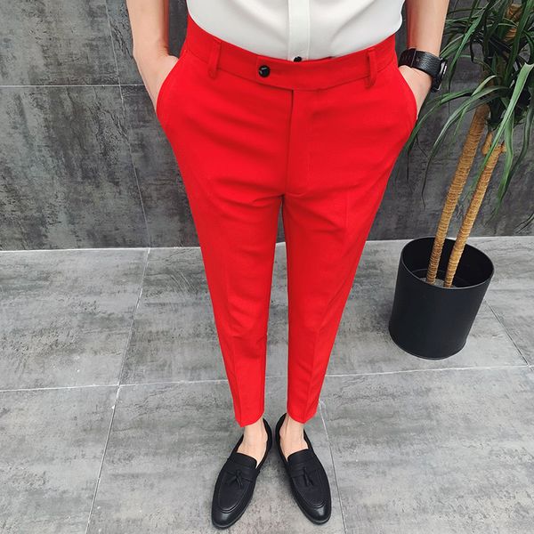 

british 2021 new style ankle length spring summer men pants stretched simple slim fit casual office trousers formal wear 6z24, Black