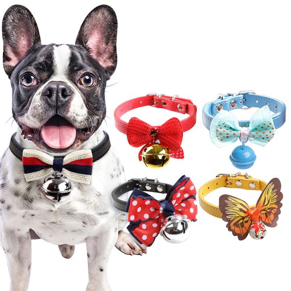 Buntes kariertes Mode-Hundehalsband mit Glocke, gestreifter Schleife, Halskette, Fliege, Welpen-Haustier-Glockenhalsbänder, Hundehalsbänder, Heimtierbedarf