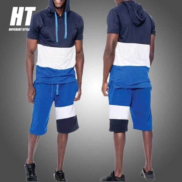 

men's sets summer 2 piece jogging fitness suit sporting casual short sleeve tracksuit+shorts fashion patchwork male clothing 210603, Gray