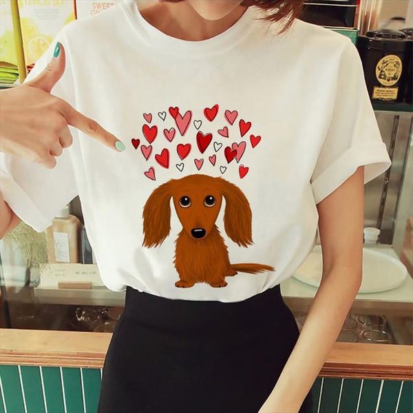 

wild kawaii puppy printed fashion womens t shirts retro harajuku o neck short sleeve tee femme, White