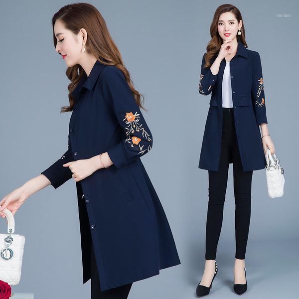 

women's wool & blends autumn windbreaker mid-length waist was thin and dignified, ladies 2021 embroidery light, Black