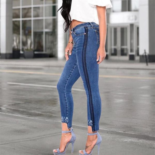 

women's jeans spring summer fashion women embroidered button pocket mid-rise stretch fit denim pants skinny wholesale ship, Blue