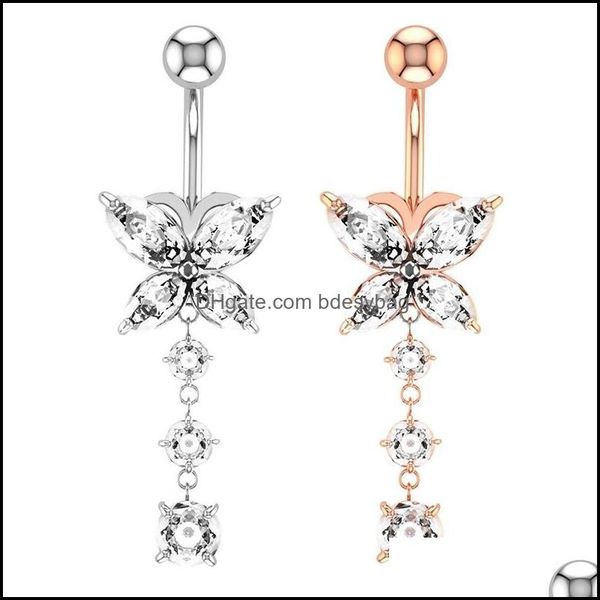 Jewelryshiny Butterfly Women Belly Ring Beautif Piercing Body Jewelry Navel Bell Button Rings Crystal Gold Sier Drop Delivery 2021 K2Lat