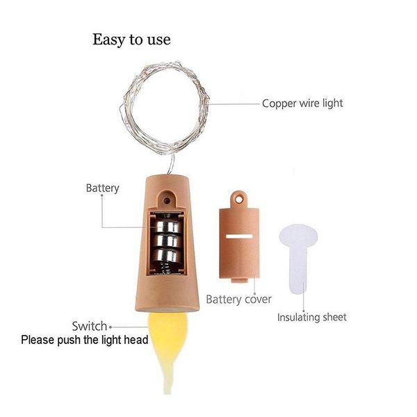 

90cm led candle flameless wine bottle cork fairy mini string flame cork diy light christmas copper wire party wedding de jllvrn
