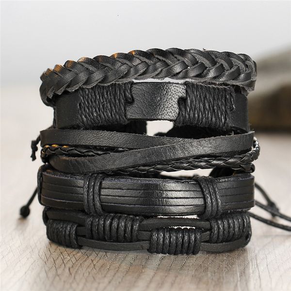 

bj706 5-layer black men's leather bracelet, Silver