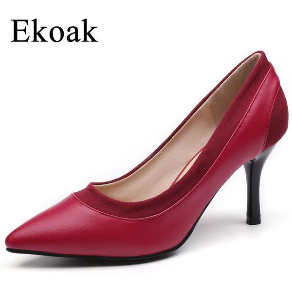 

dress shoes ekoak autumn genuine leather wedding woman high heels women pumps fashion sheepskin ladies party, Black