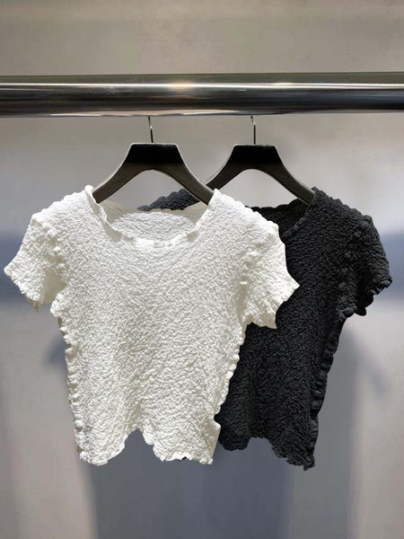 

women's t-shirt style spring summer fashion classic trendy brand luxury design casual round neck slim pleated short sleeve t-shirt a2 4, White
