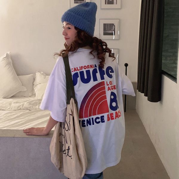 

2021 new harajuku loose long women's t-shirt will see kpop oversize letter printing t-shirts schoolgirl young-style clothes sa1y, White