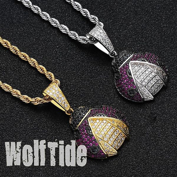 

new fashion hip hop iced out cute insect chafer pendants necklace aaa cubic zirconia paved bling jewelry gifts for women men charm collar, Silver