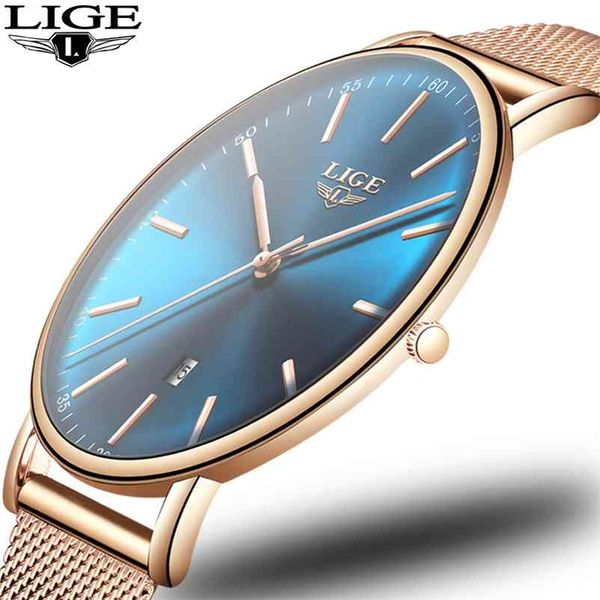 

women watch lige brand luxury women's clock fashion casual all steel rose gold mesh quartz relogio feminino+box 210616, Slivery;brown