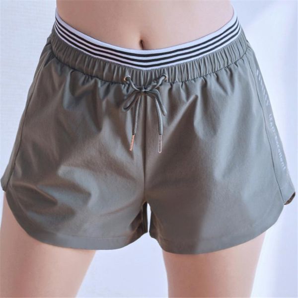 

women yoga shorts 2 in 1 quick dry elastic sports shorts with reflective letters for gym fitness training and running jogging, White;red