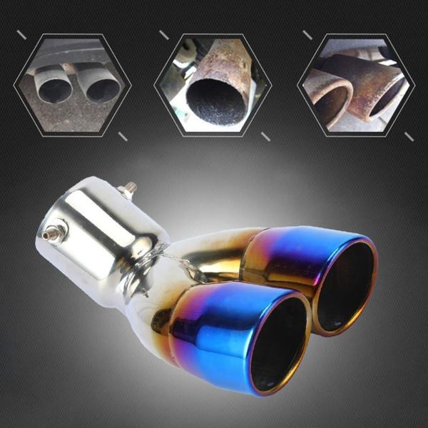 

manifold & parts 70mm car bent exhaust pipe tail universal double outlet rolled edge muffler stainless steel for vehicles