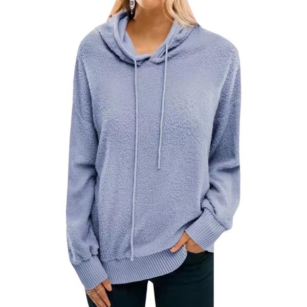 

women's hoodies & sweatshirts autumn winter women solid color casual loose drawstring hooded sweatshirt plus velvet female pullover coa, Black